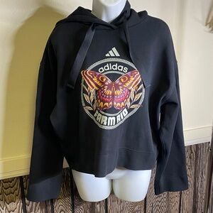 FARM Rio Black Crop Hoodie with Blue Stripe